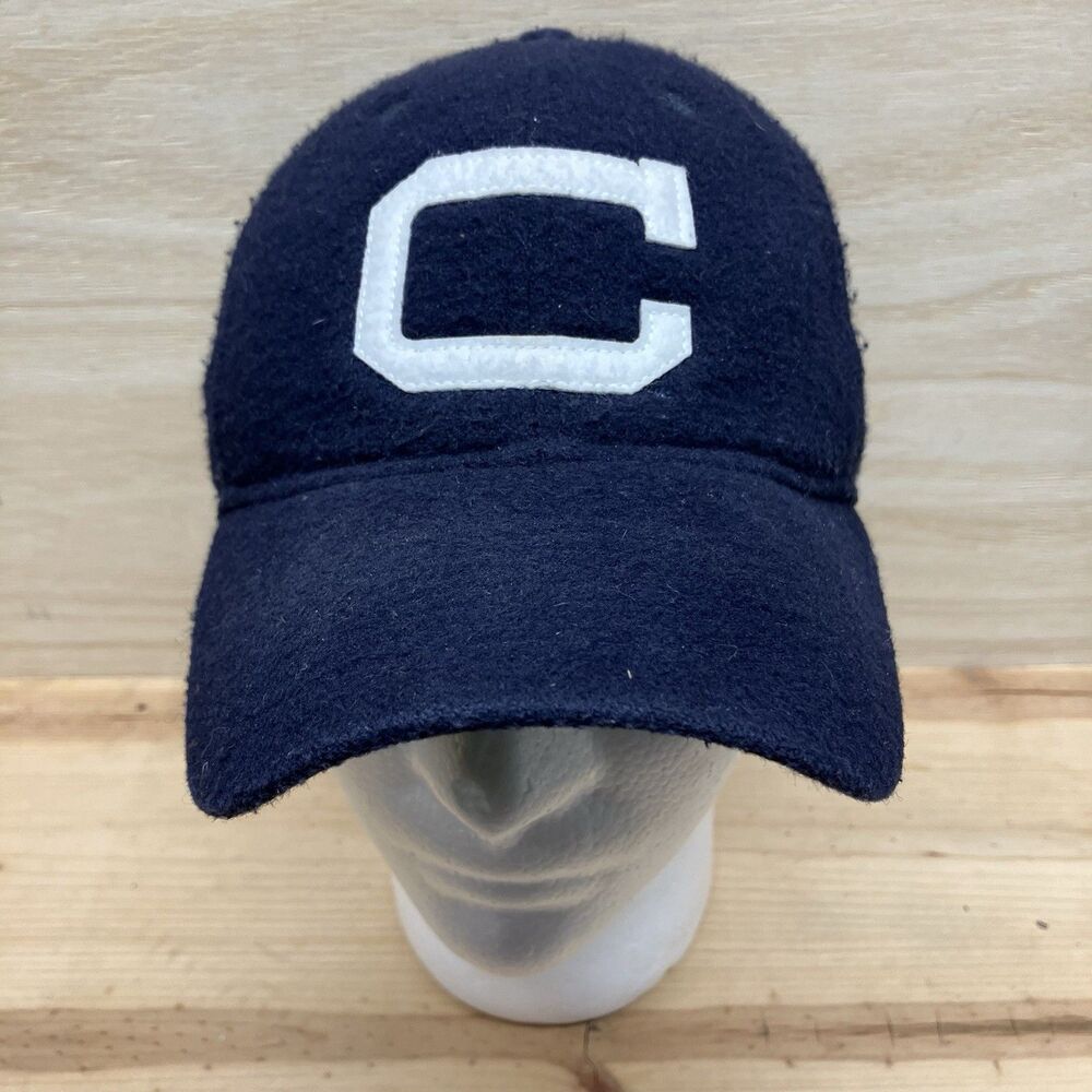 Vintage UConn Huskies Hat Cap Wool Leather Strapback Legacy Blue 90s Adjustable